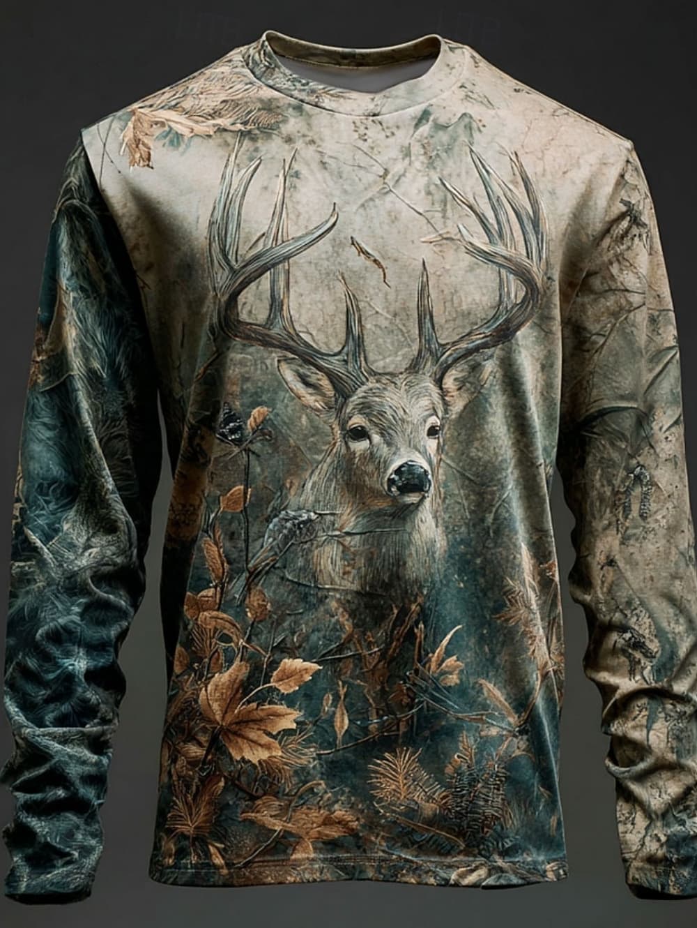 Outdoor Hunting Graphic Tees - Erkek Kamuflaj Hayvan Desenli Uzun Kollu