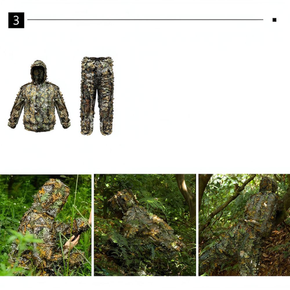 Hunting Outdoor Apparel - Hafif 3D Yaprak Desenli Kamuflaj Pelerini,